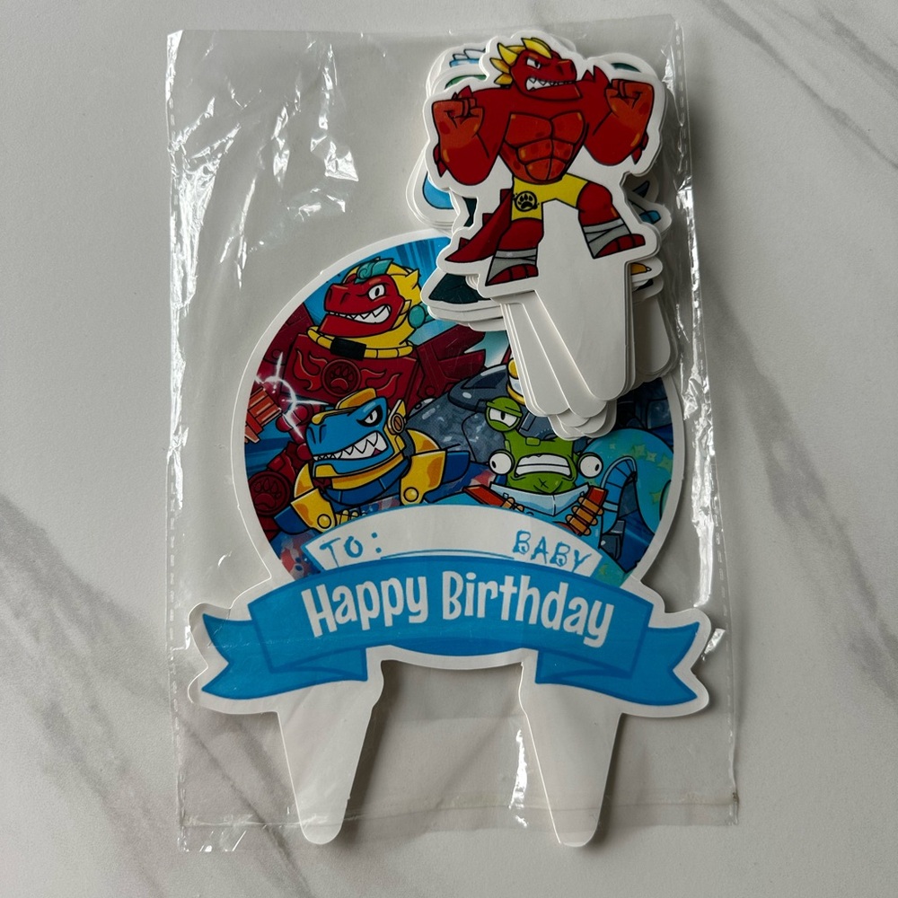 Happy Birthday Blue Banner Cake Topper - transformer bots